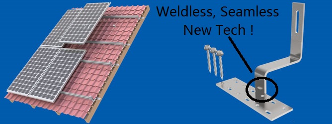 No Welding Solar Spanish Tile Roof Hooks, Base Adjustable, Side / Bottom Mounted