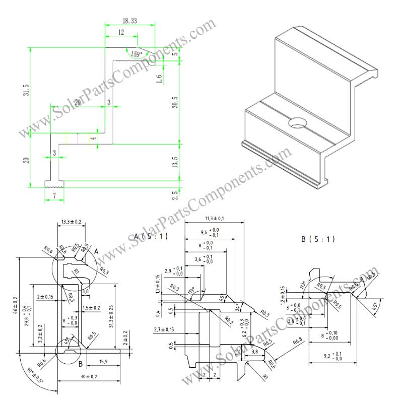 Aluminum solar end clamps for frame solar panel mounting