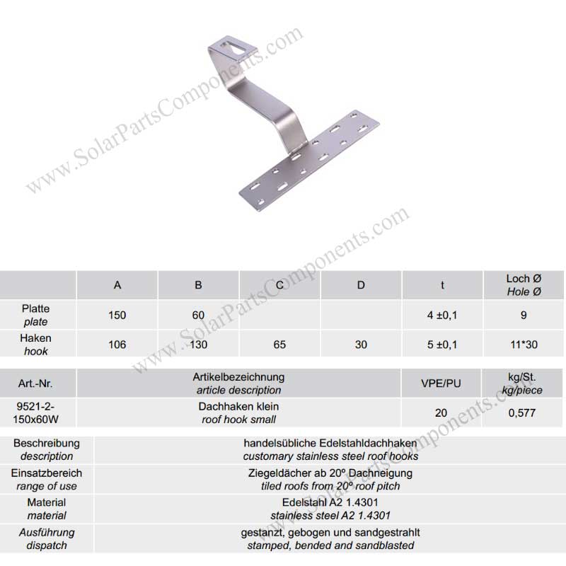 customized solar panel roof tile hook specification