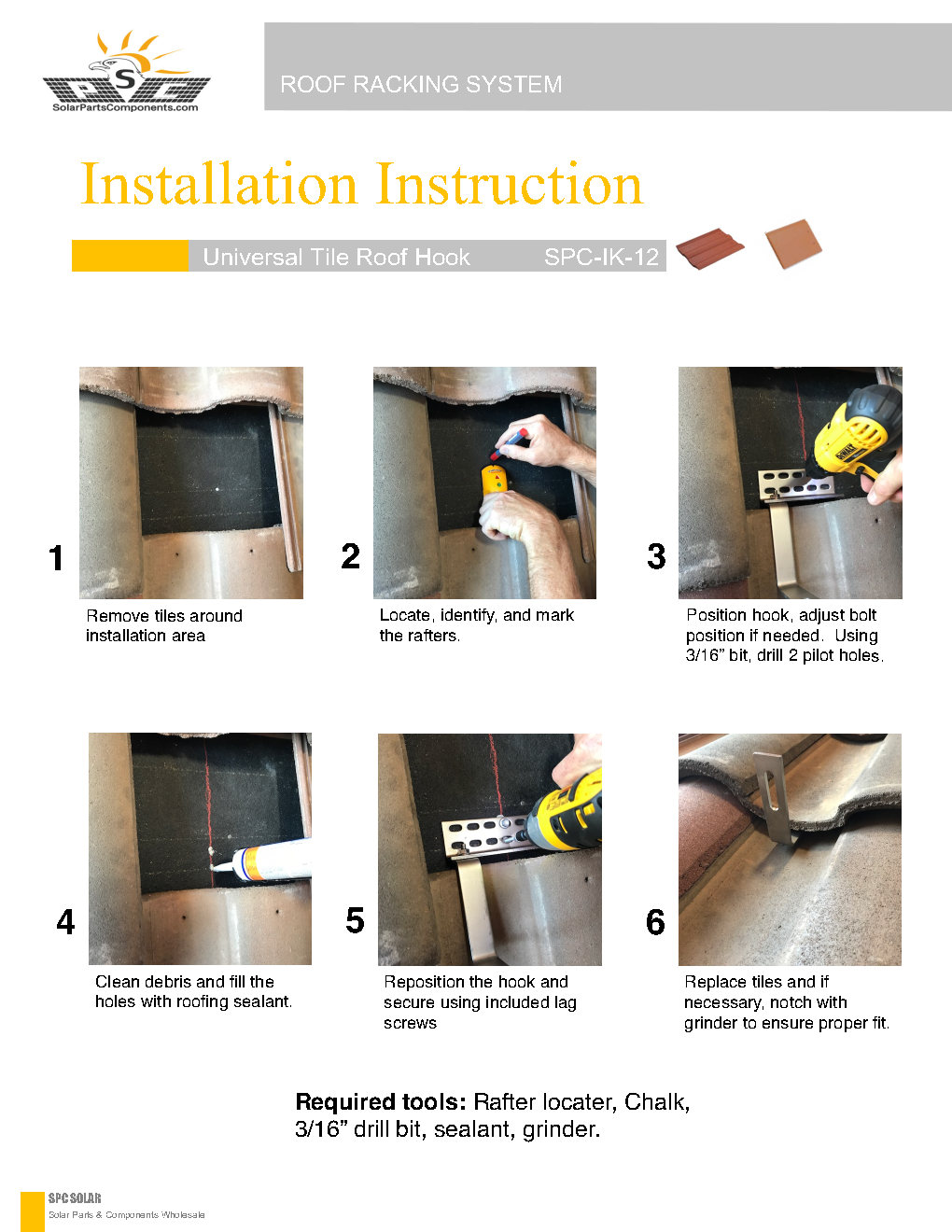 Installation Guide for Solar Roof Hooks Model : SPC-IK-12