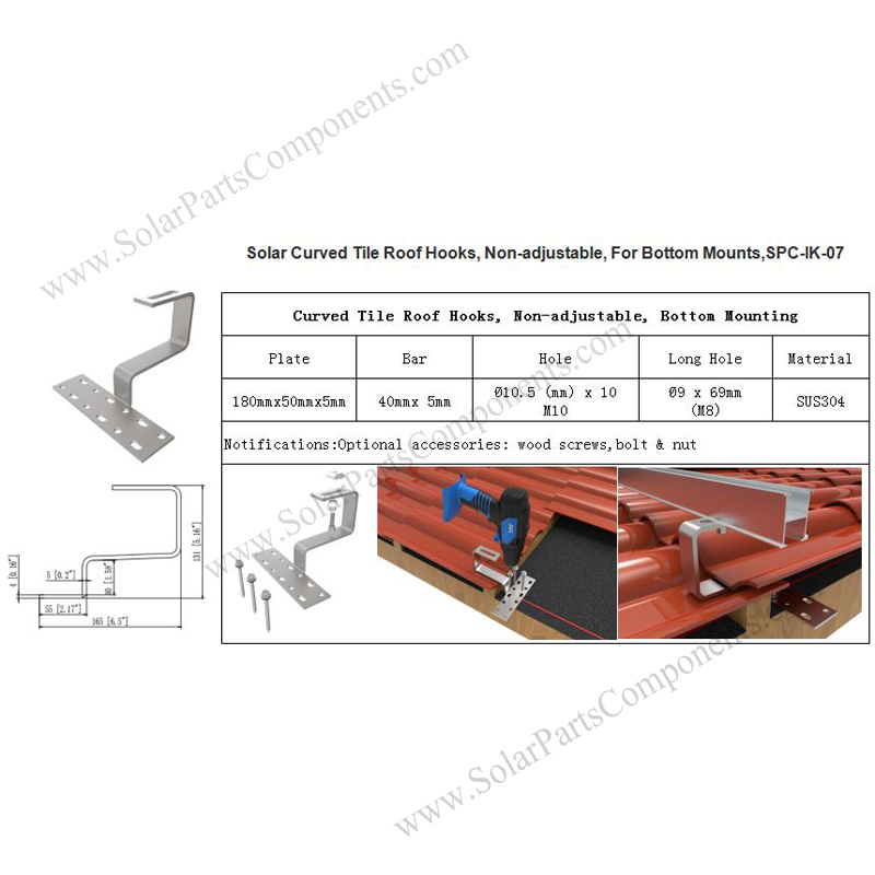 Solar Tile Roof Hooks Height adjustable