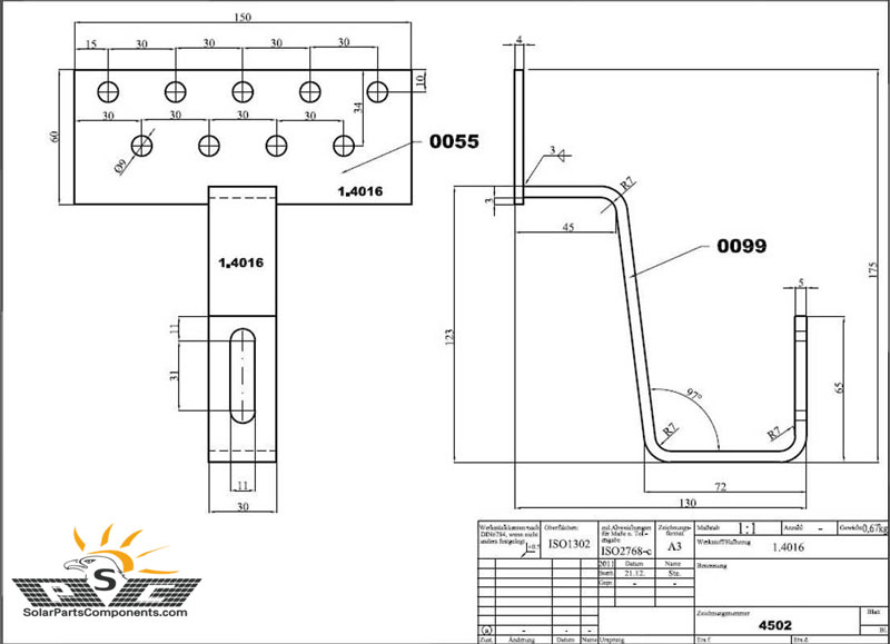 Tailored size solar roof hooks, customized PV module hooks