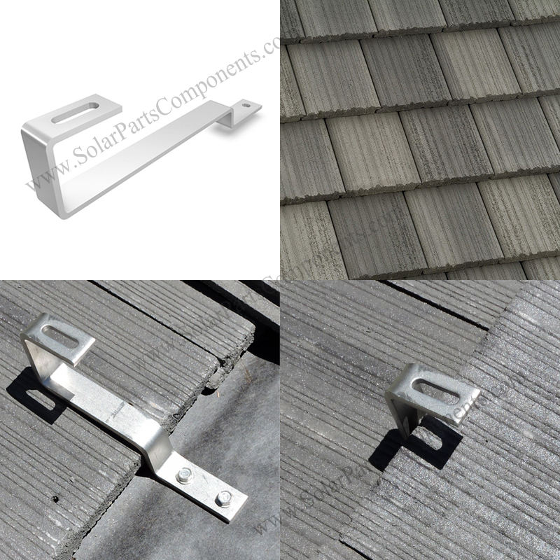 Solar Flat Tile Roof Hooks , Nonadjustable for Bottom Mounting Rails