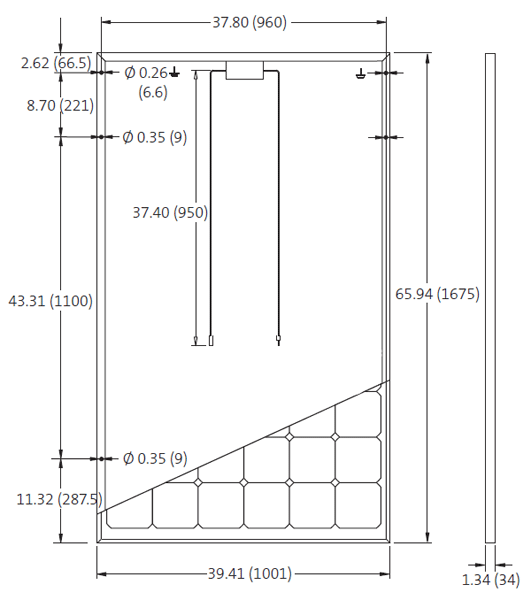 35 mm ( 1.37" ) thickness solar panel