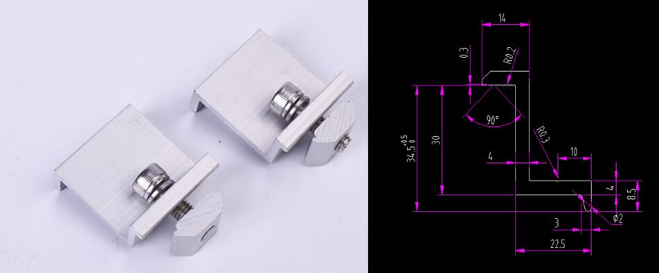 End Clamp for framed solar panels 35 mm ( 1.37 inch ) in thickness