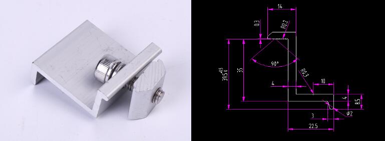 End Clamp for framed solar panels 40 mm ( 1.57 inch ) in thickness