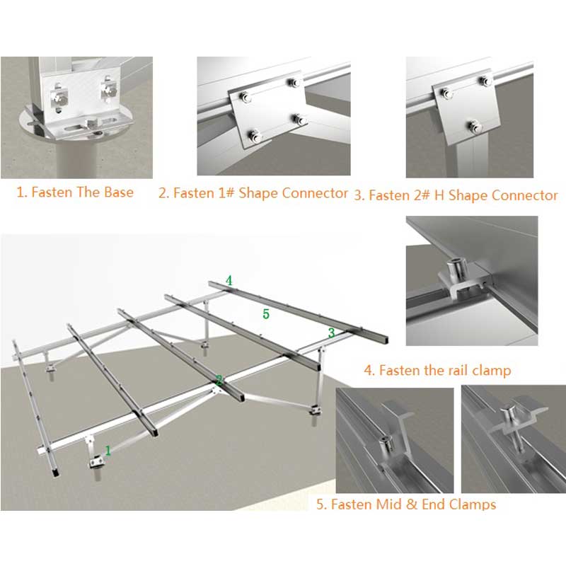 solar ground mounting system "N" type with screws installation