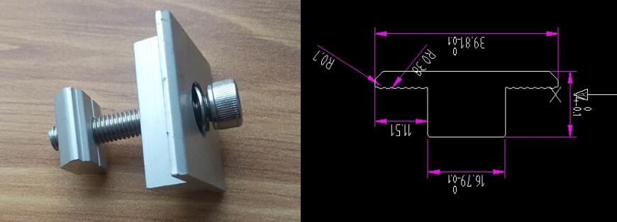 35 mm ( 1.37 inch ) T Shape Mid Clamp for framed solar panels