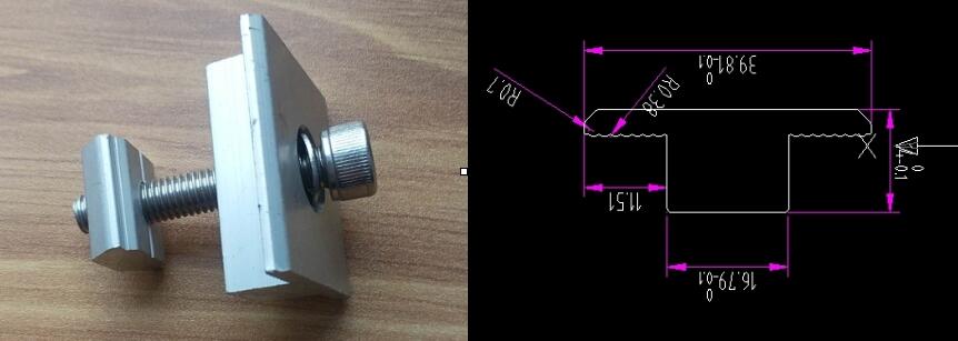 T Shape Mid Clamp for framed solar panels 40 mm ( 1.57 inch ) in thickness