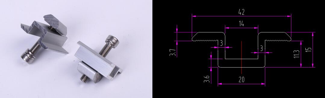 U Shape Mid Clamp for framed solar panels 35 mm ( 1.37 inch ) in thickness