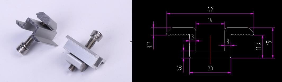 U Shape Mid Clamp for framed solar panels 40 mm ( 1.57 inch ) in thickness