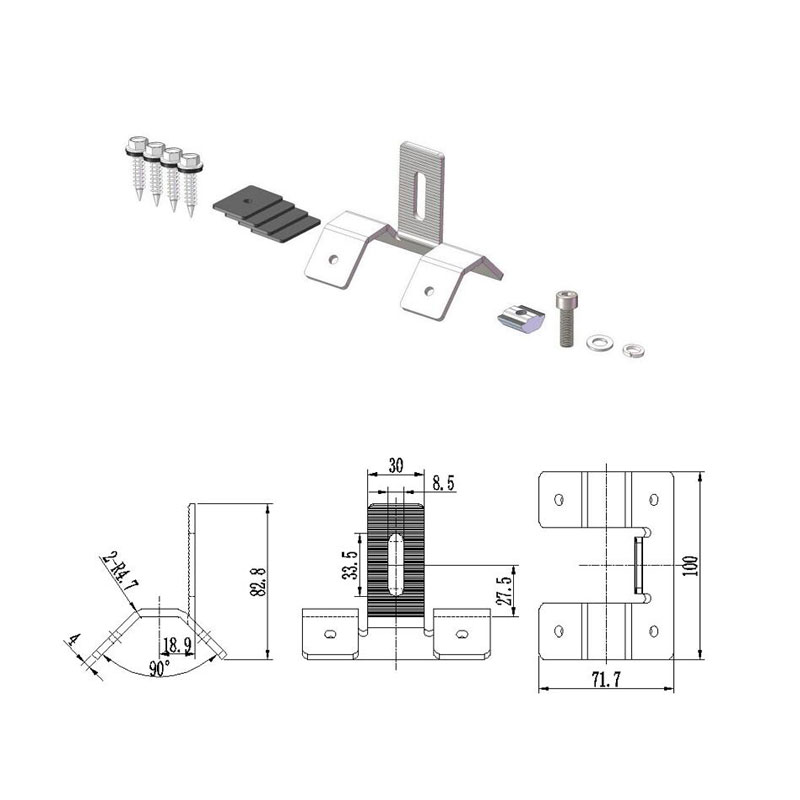 Solar Sandwich Tin Zinc Metal Roof Clamp Side Mounted Profile