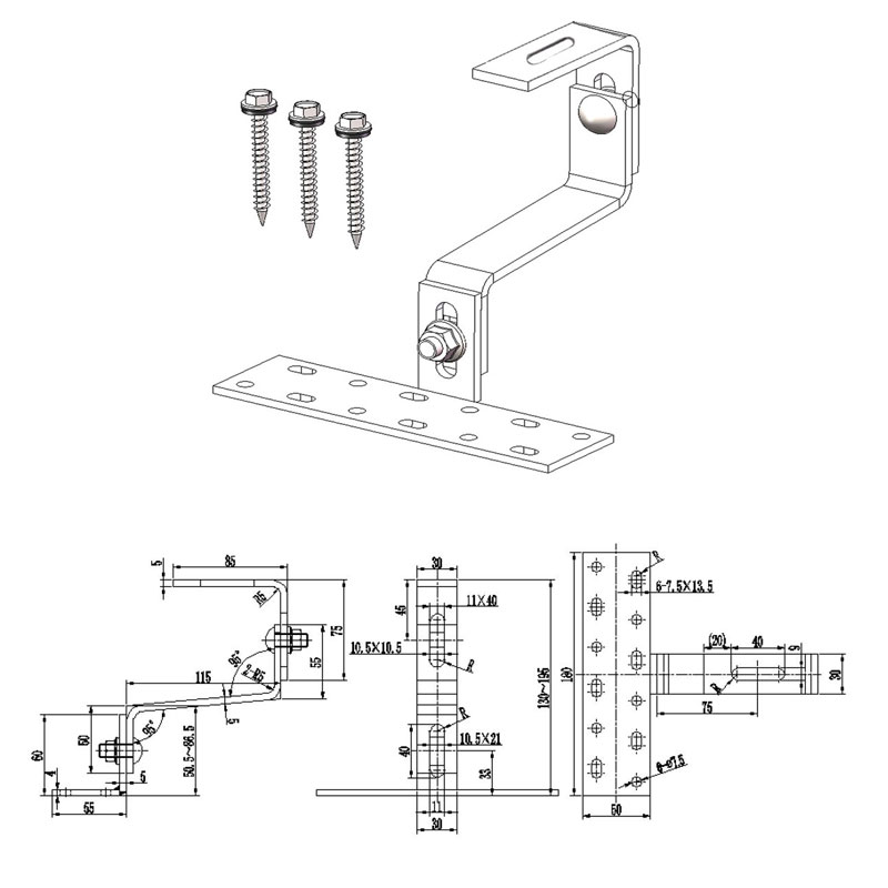 solar panel adjustable roof hooks weldless profile