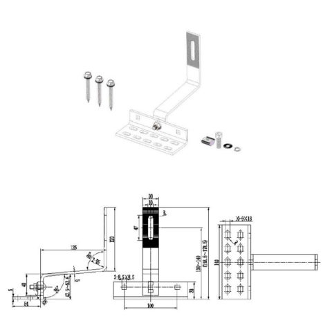solar curved / flat tile roof hooks, adjustable, side mounted details