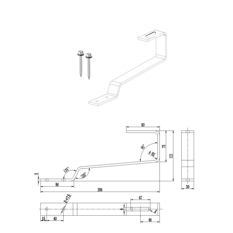 flat tile roof PV module mounting hooks sizes