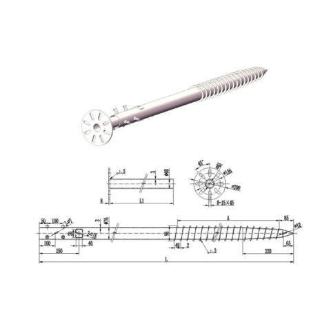 Adjustable flange Helical Solar Ground Screws / Piles / Piers / Anchors / Poles