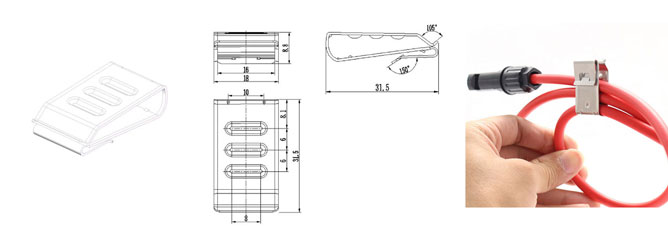 Three lines pv module wire clip size