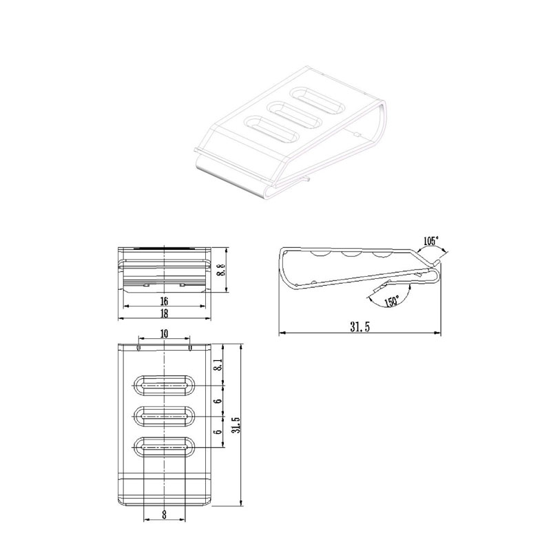 3 lines solar panel cable clips drawing