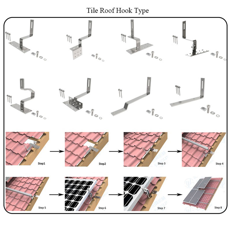 solar panel tile roof hooks and brackets