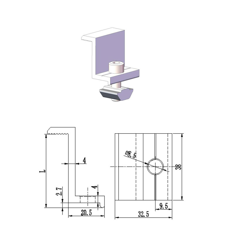 end clamps profile for solar panels