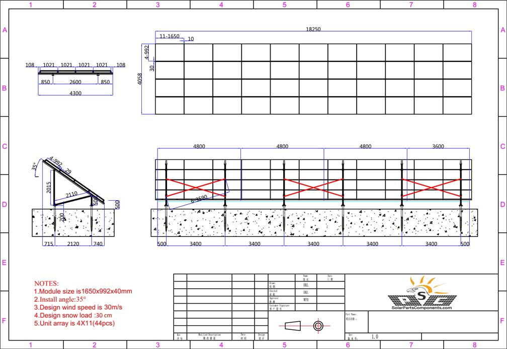 Solar panel ground mounting 4X11X6