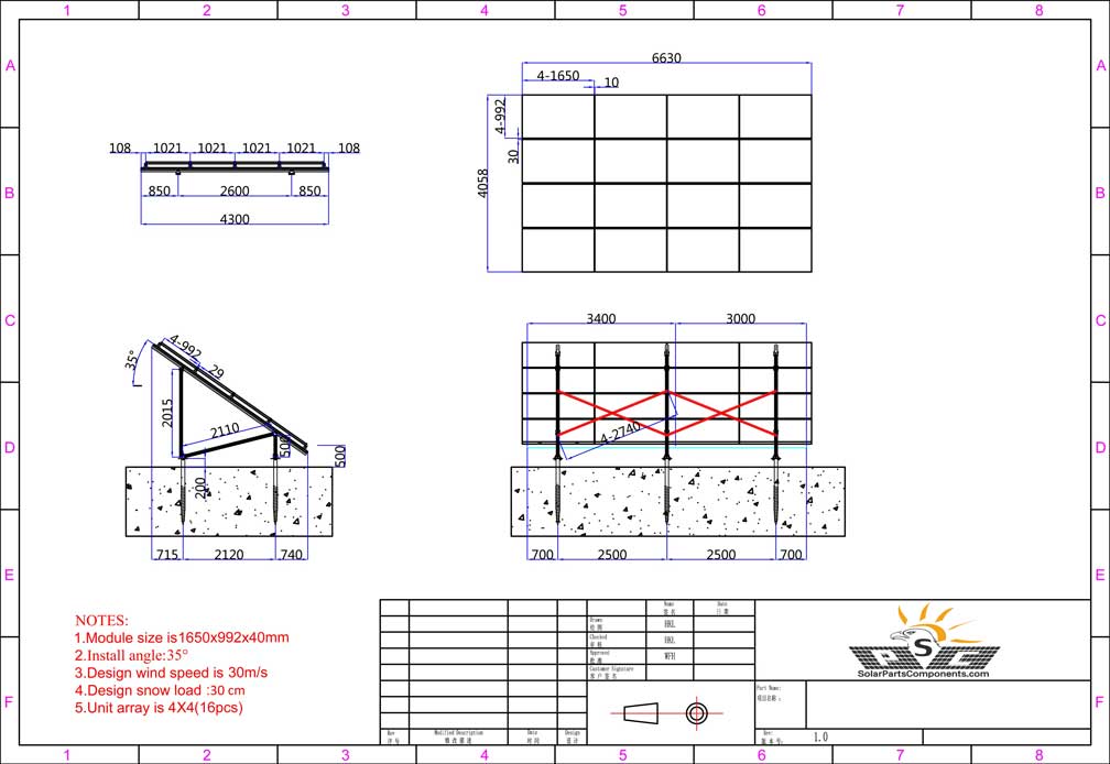 Solar panel ground mounting 4X4X6