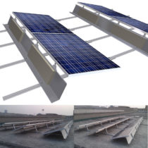 flat roof ballasted solar racking with wind shield