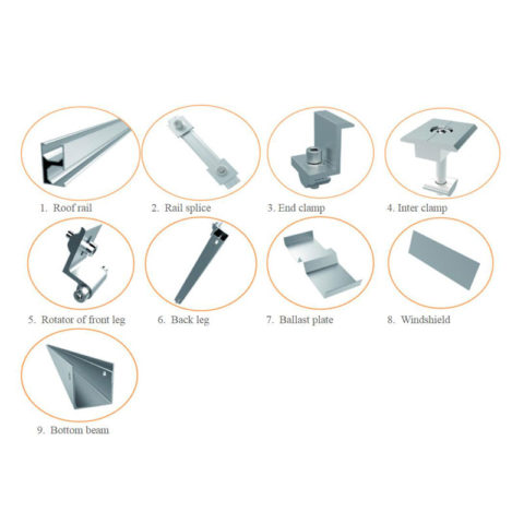 ballasted flat roofing solar racking parts