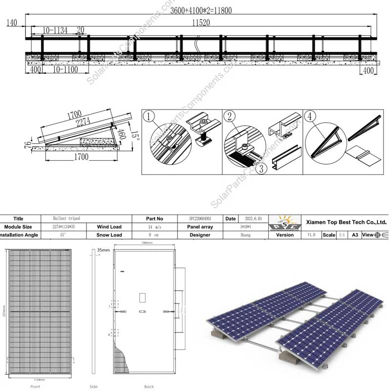 Ballasted Flat Roofing PV Racking in Zambia