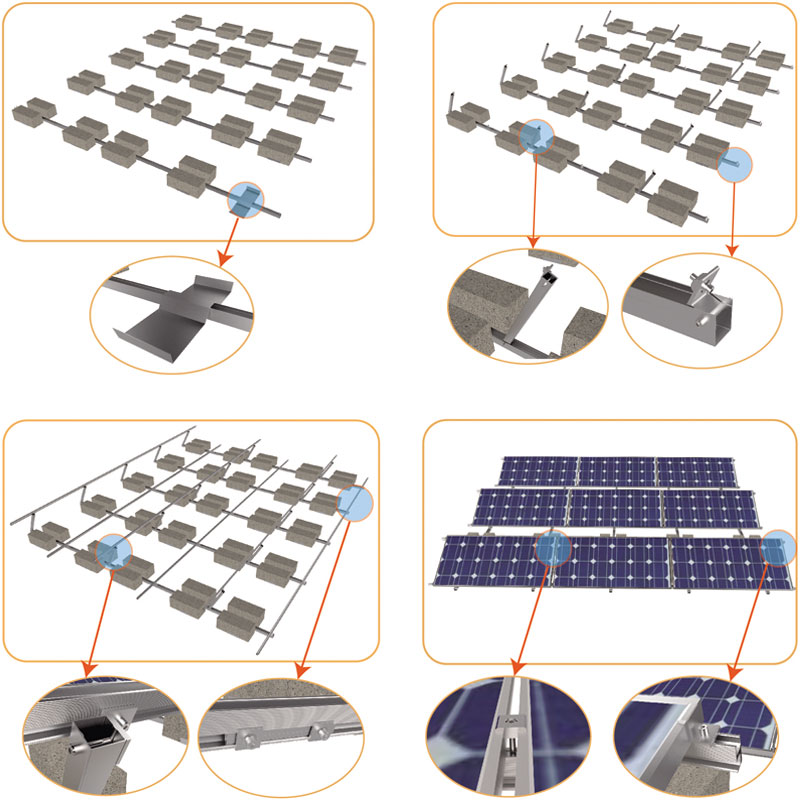 flat roof ballasted solar racking project installation