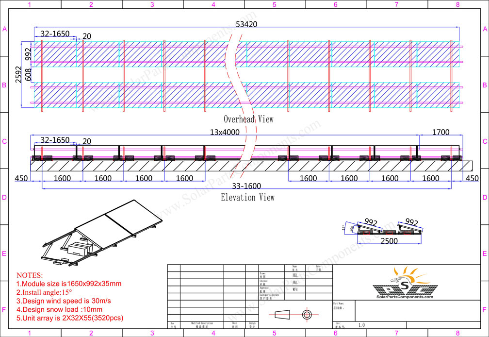 flat roof ballasted solar racking project - Layout