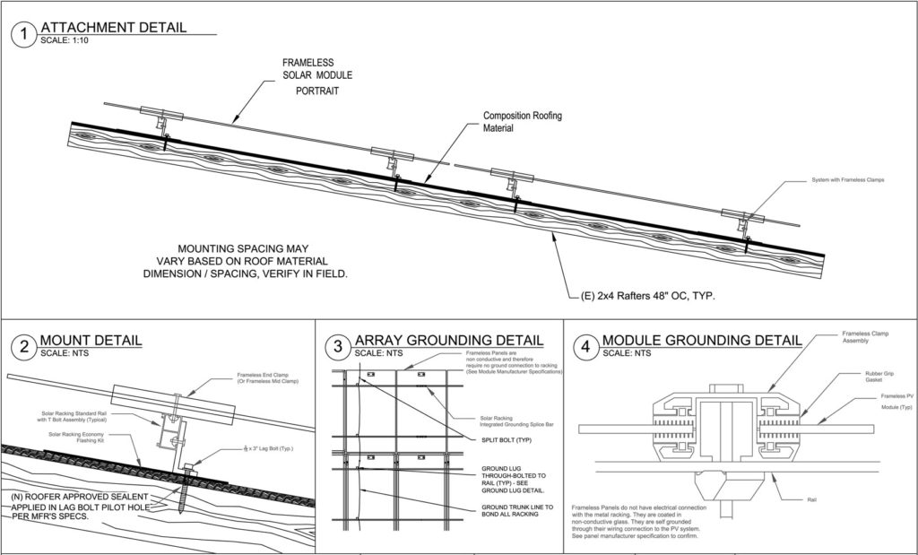 Frameless PV modules Composition Shingle Roof Mounting