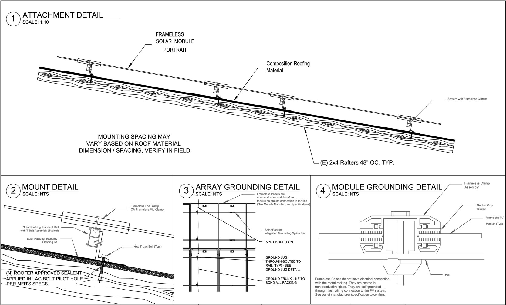 Frameless PV modules Composition Shingle Roof Mounting