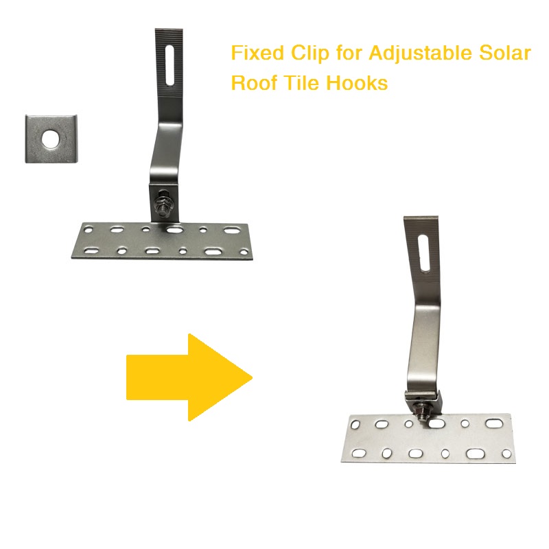 Fixed clip for adjustable solar roof hooks