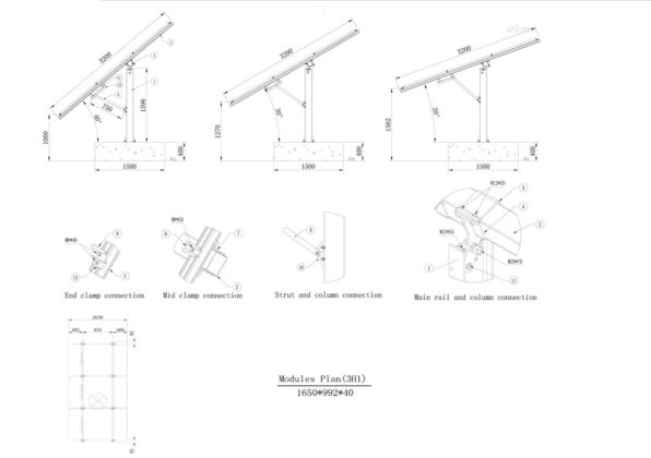 Solar Panel Pole Ground Mounting Systems, Angle Adjustable