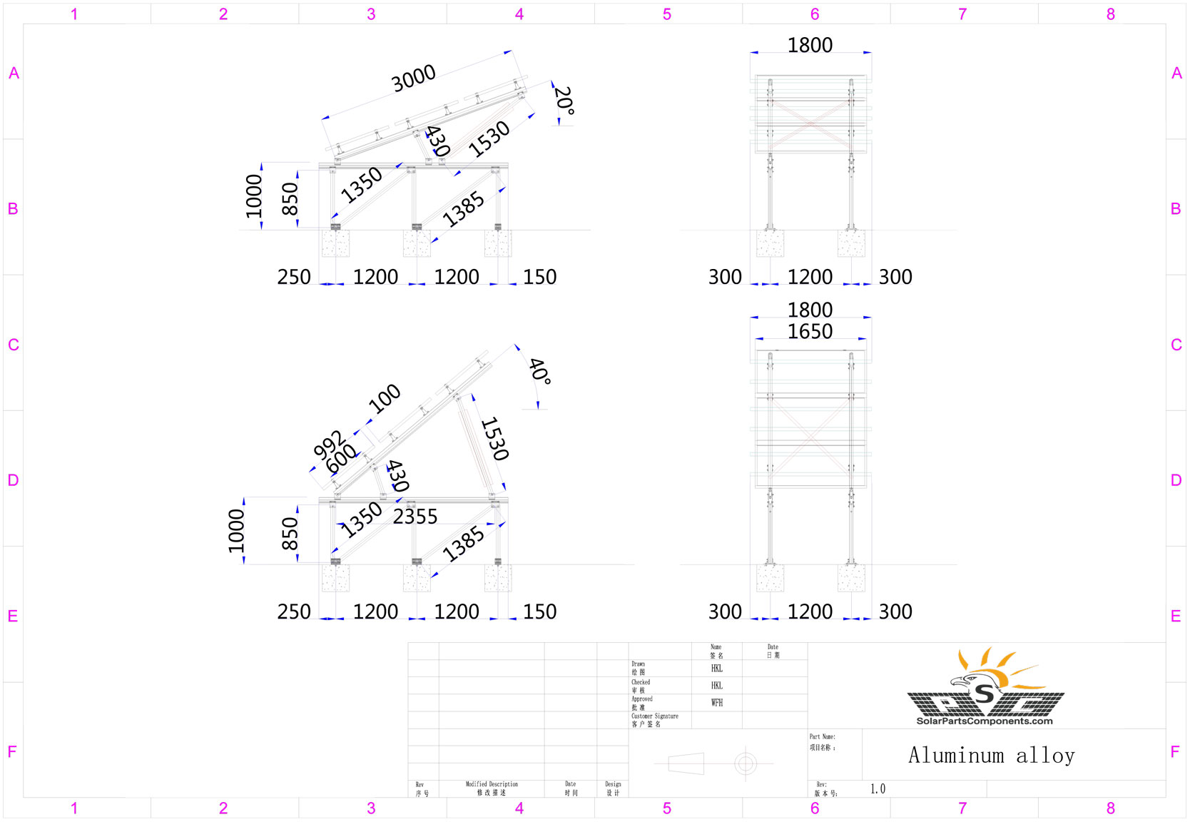 adjustable ground PV module mounting system aluminum