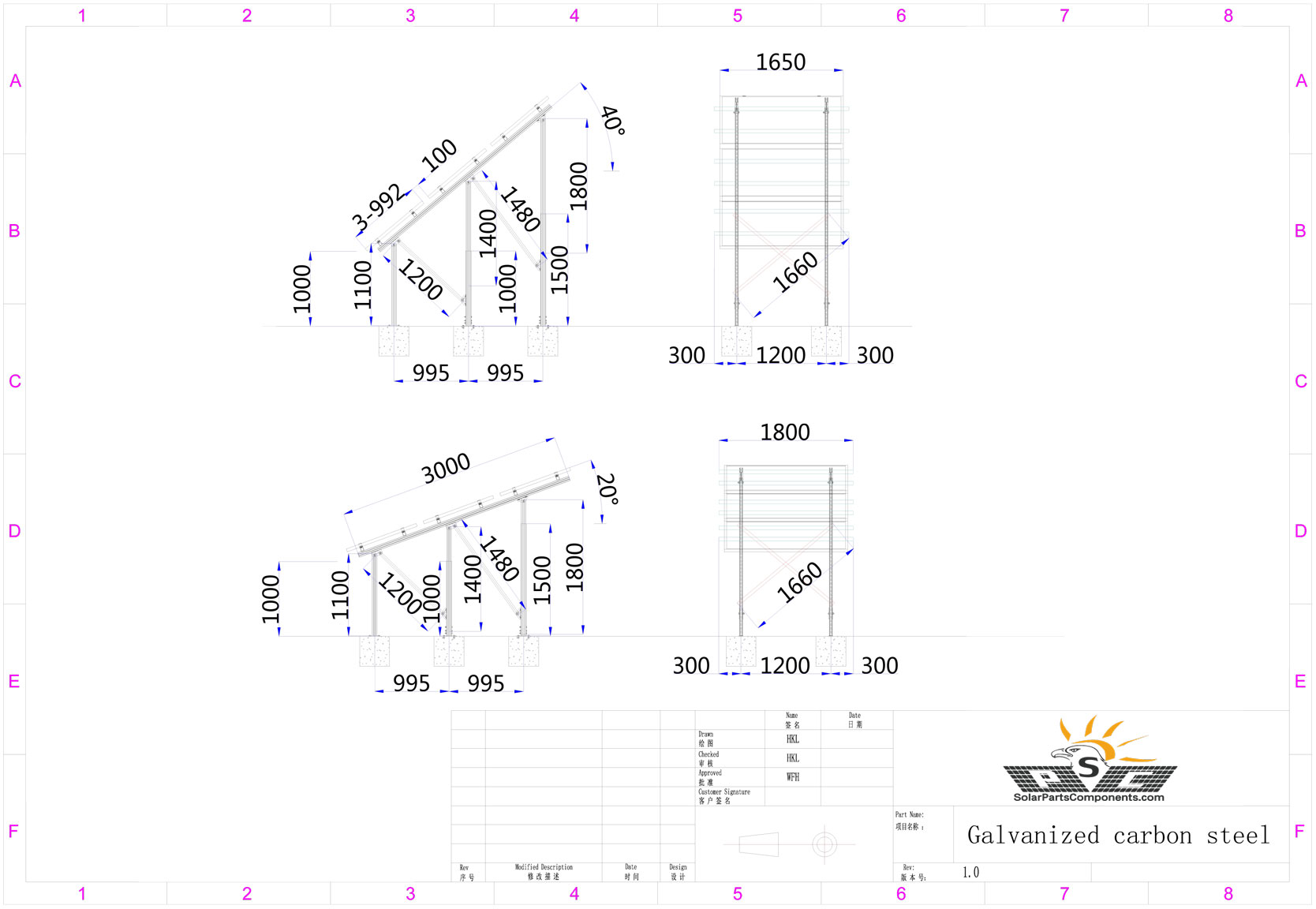 adjustable concrete foundation ground PV mounting system Q235