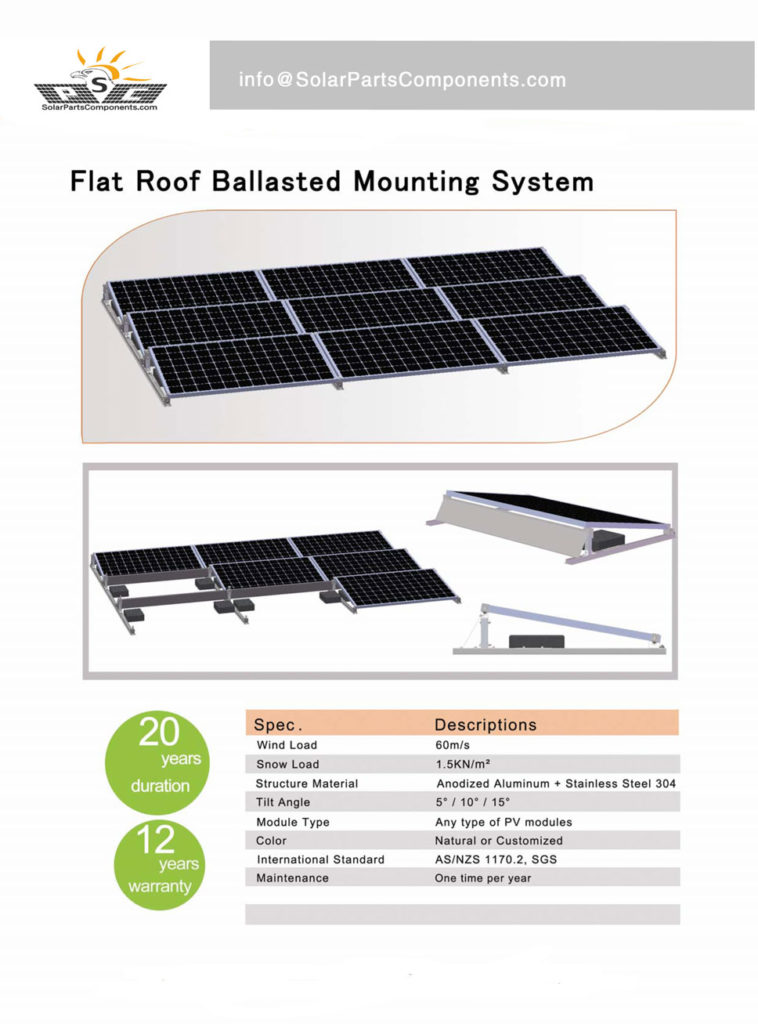 Flat Roofing Solar Panel Mounts Ballasted Aluminum Racking