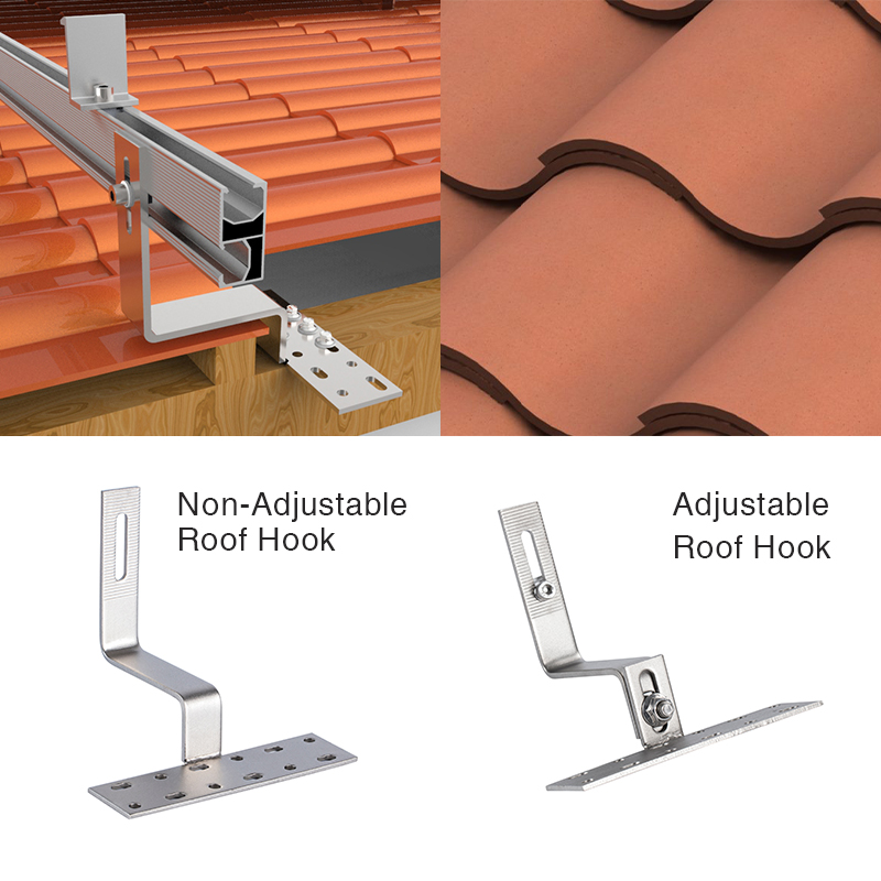 adjustable tile roof hook and non-adjustable tile roof hook