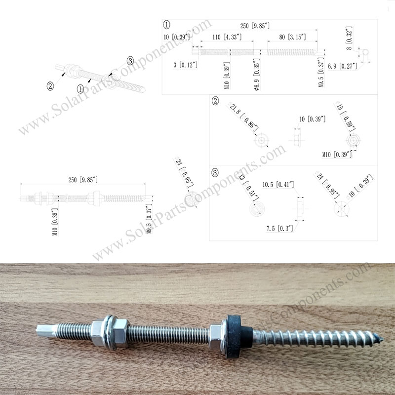 solar hanger bolt sizes M10*250mm