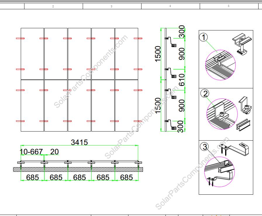 Solar flat tile roof mounting system short rail solution