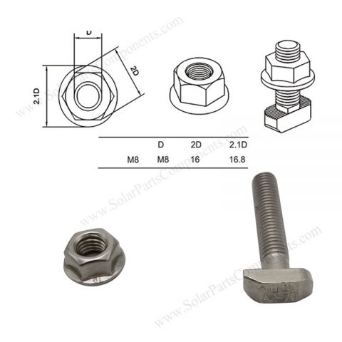 flange nut M8×1.25mm for T bolts and nuts