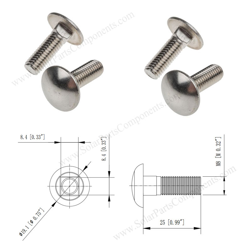 M8 Carriage Bolts & Screws, A2-70, SPC-F-C825