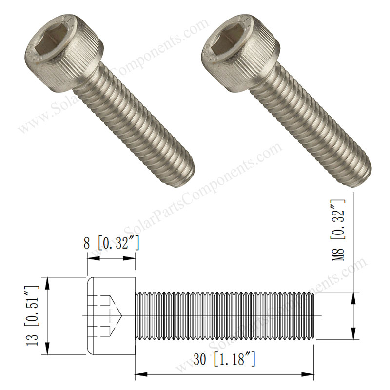 Hex Socket Bolt, M8×30mm Allen Head Screw, A2-70