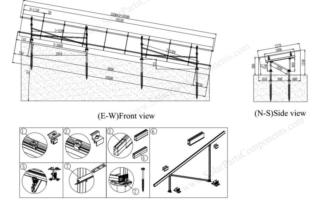 Slope ground mounting system for solar panels