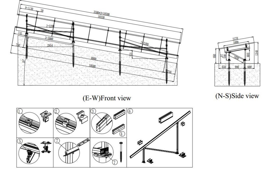 Slope ground mounting system for solar panels