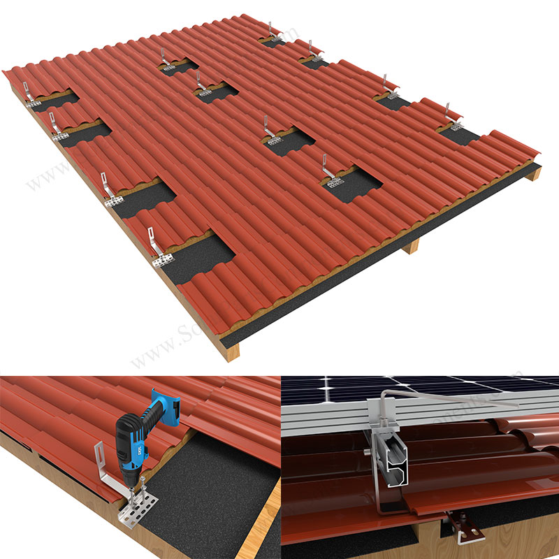 Solar roof mounting with roof hooks , SPC-RF-IK02-DR