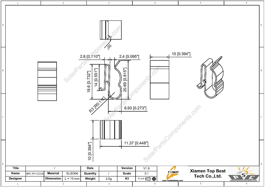 solar panel wire clip drawing size