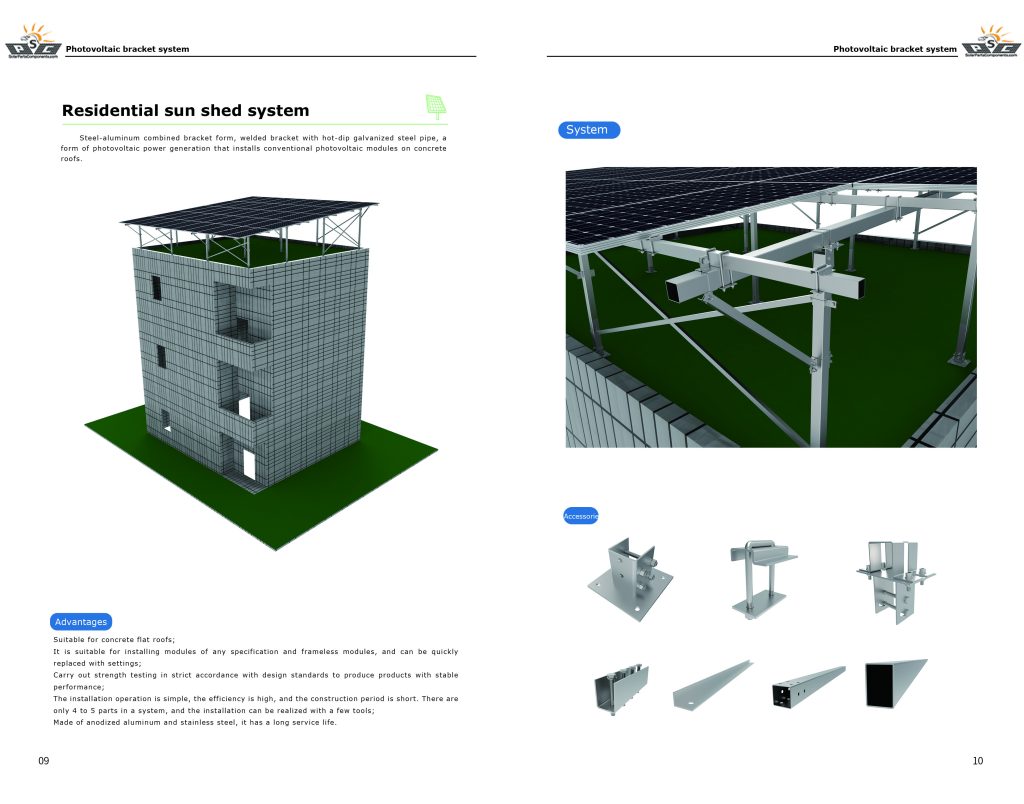 BIPV flat roof sunshed system for flat concrete rooftop