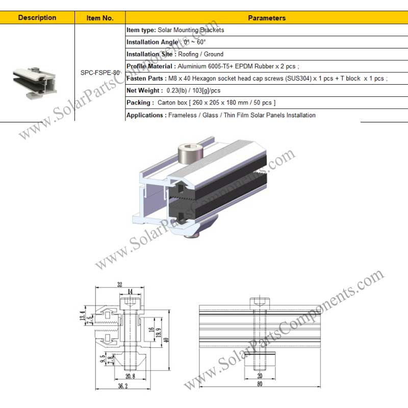 Frameless solar panel end clamps 10mm